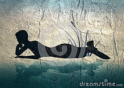 Silhouette of beautiful mermaid Cartoon Illustration