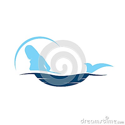 silhouette of beautiful mermaid logo with tail on the beach pose background Vector Illustration