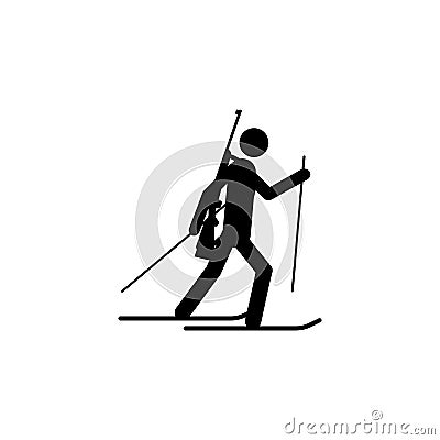 Silhouette biathlon athlete isolated icon. Winter sport games discipline. Black and white design vector illustration. Web pictogra Vector Illustration