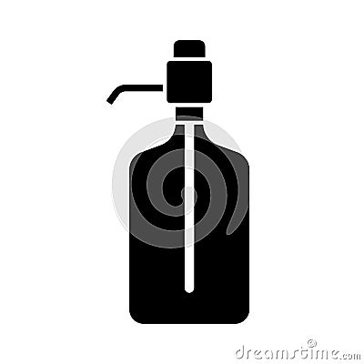 Silhouette big water bottle with manual pump. Outline icon of dispenser with button. Black illustration of clear plastic bottle Vector Illustration