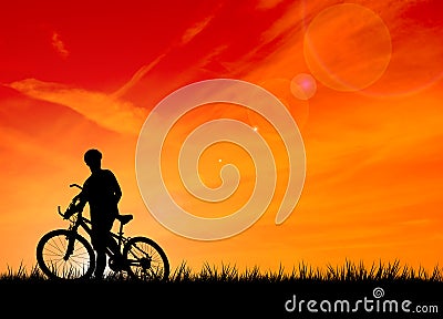 Silhouette of the biker Stock Photo