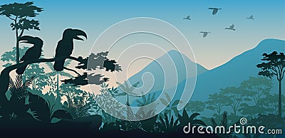 Silhouette of bird in evening Vector Illustration