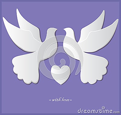 Silhouette of the bird.Two pigeons love silhouettes. Paper art Vector Illustration