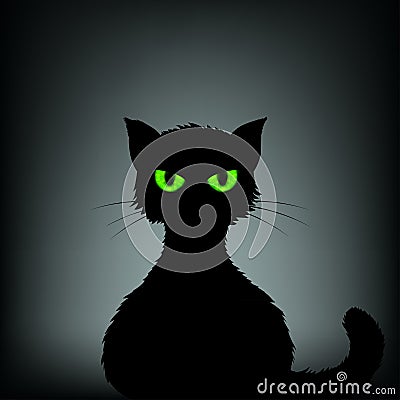 Silhouette of black cat with green eyes. Stock illustrati Vector Illustration