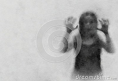 Silhouette black demon haunts women pretending. Filter software to convert a watercolor Stock Photo
