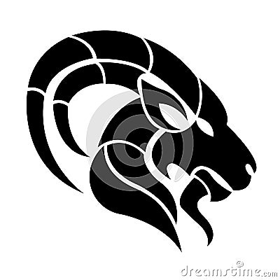 The silhouette of a black goat`s muzzle on a white background is drawn using various lines. Suitable for tattoos Cartoon Illustration