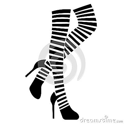 Silhouette of black striped stockings. Logo design of human legs in black striped stockings in high heel shoes Cartoon Illustration