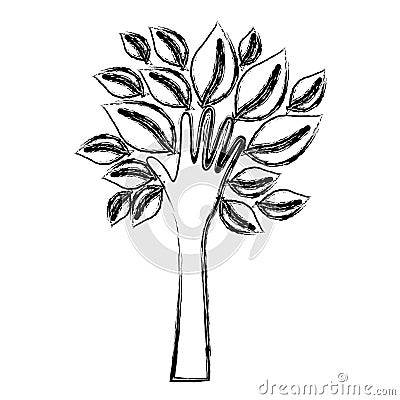 silhouette blurred palm with trunk in hands shape icon Cartoon Illustration