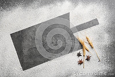 Silhouette of board on wheat flour Stock Photo