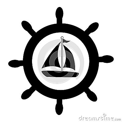 Silhouette boat rudder with yacht Vector Illustration