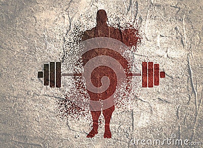 Silhouette of bodybuilder and barbell from particles. Stock Photo