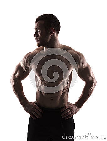 Silhouette of a bodybuilder on a white background Stock Photo