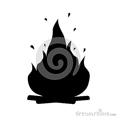 Silhouette bonfire with firewood icon. Outline logo of flame with sparks. Black simple illustration of warm, fireplace, wild life Vector Illustration