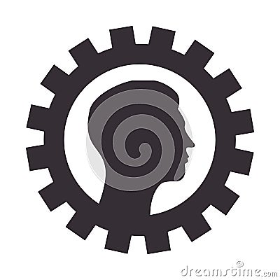 Silhouette border with gear wheels shape and profile man Vector Illustration