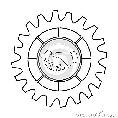 Silhouette border with gear wheels shape and shake hands Vector Illustration