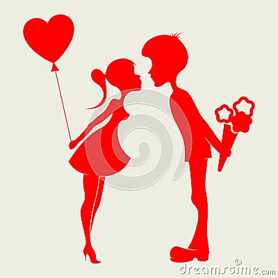 Silhouette of a boy and girl Vector Illustration