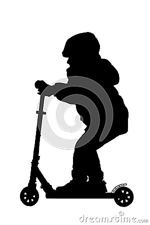 Silhouette of a boy with his scooter Cartoon Illustration