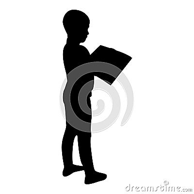 Silhouette boy reading book standing teen male with open book in his hands cute schoolboy read ready to back to school concept Vector Illustration