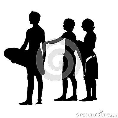 Silhouette of Boys on the Beach Stock Photo