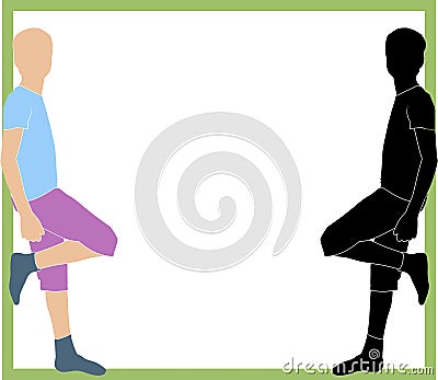 Silhouette of boys leaning on the frame Vector Illustration