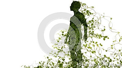 Silhouette braided with ivy double exposure illustration - Generative AI. Cartoon Illustration