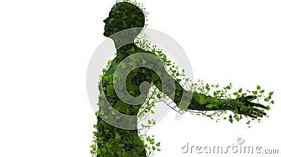 Silhouette braided with ivy double exposure illustration - Generative AI. Cartoon Illustration