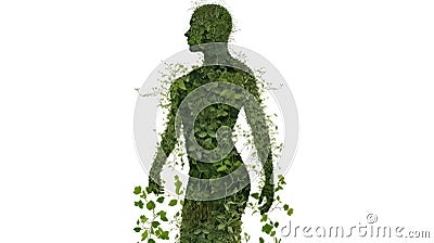 Silhouette braided with ivy double exposure illustration - Generative AI. Cartoon Illustration