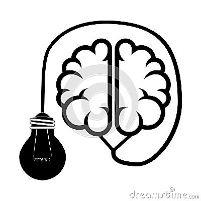 Silhouette brain connected to light bulb Vector Illustration