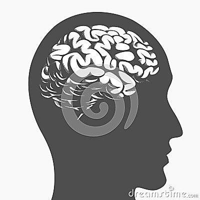 Silhouette brain inside human head side profile Vector Illustration