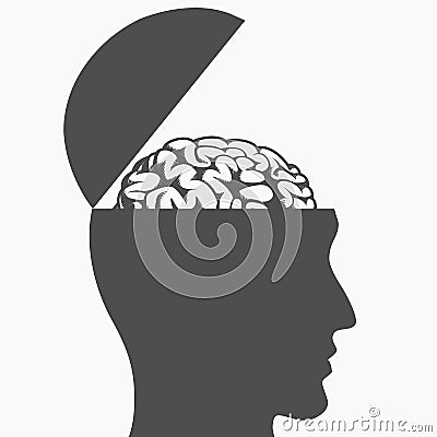 Silhouette brain inside open head drawing Vector Illustration