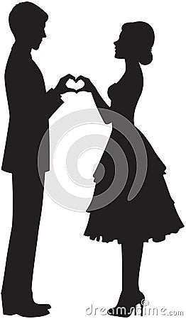 Silhouette of bride and groom Vector Illustration