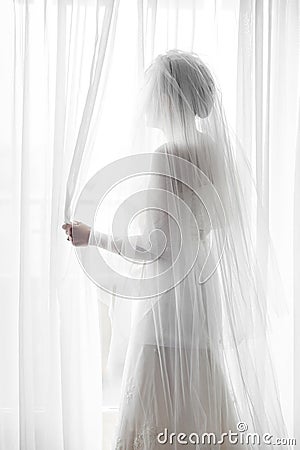 Silhouette of a bride Stock Photo