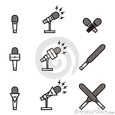 Silhouette of broadcasting microphone set for news anchor, news live, television or infotainment news, etc Vector Illustration