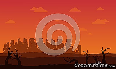 Silhouette of broken forest and city Vector Illustration