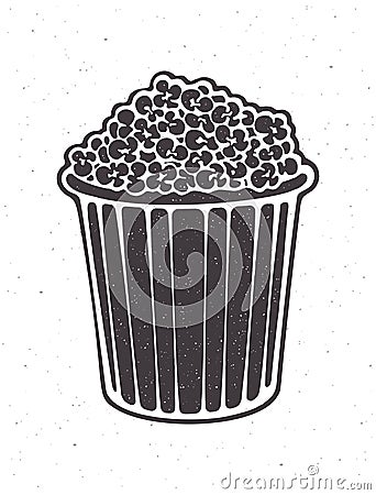 Silhouette of bucket full of popcorn. Vector illustration. Striped paper cup with junk snack. Vector Illustration