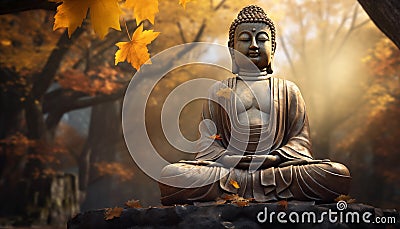 silhouette of Budda statue Stock Photo