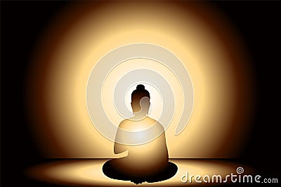 Silhouette Buddha Siddhartha gautama and background Light glowing Vector Illustration