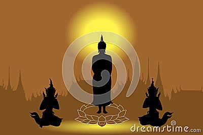 Silhouette Buddha standing on lotus Vector Illustration