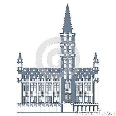 Silhouette building main square of brussels in belgium Cartoon Illustration