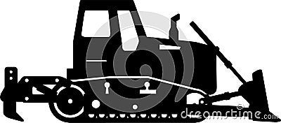 Silhouette of Bulldozer Icon in Flat Style. Vector Illustration Vector Illustration