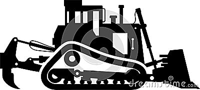 Silhouette of Bulldozer Icon in Flat Style. Vector Illustration Vector Illustration