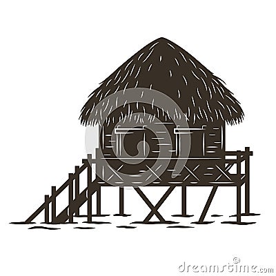 Silhouette of a bungalow standing on the water Vector Illustration