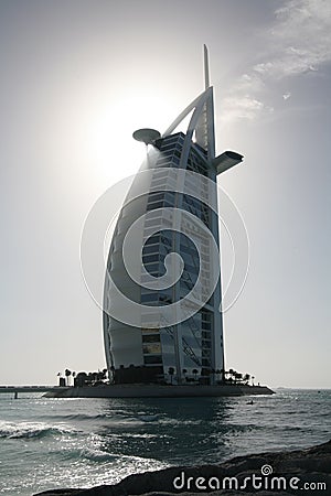 Silhouette of the Burj al Arab hotel Editorial Stock Photo