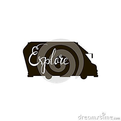 Silhouette of a bus with an inscription explore. Vector Illustration