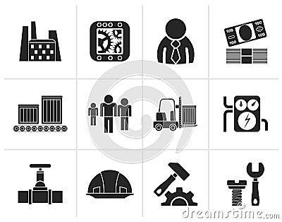Silhouette Business, factory and mill icons Vector Illustration