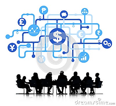 Silhouette Business Finance Analyst Group Stock Photo