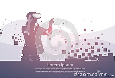 Silhouette Business Man Wear Virtual Reality Digital Glasses Digital Interface Screen Vector Illustration