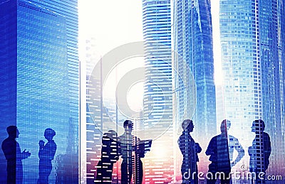 Silhouette of Business Meeting With Social Networks Stock Photo