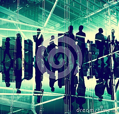 Silhouette Business People Commuter Walking Rush Hour Concept Stock Photo