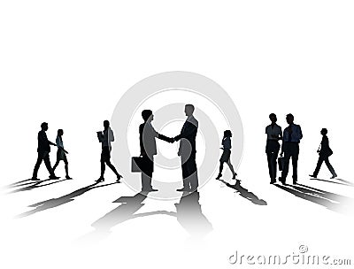 Silhouette Business People Discussion Communication Greeting Han Stock Photo
